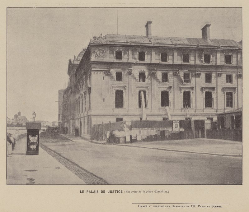 Pariskommunen, Palais De Justice, Utsikt från Place Dauphine (s/v foto) av French Photographer