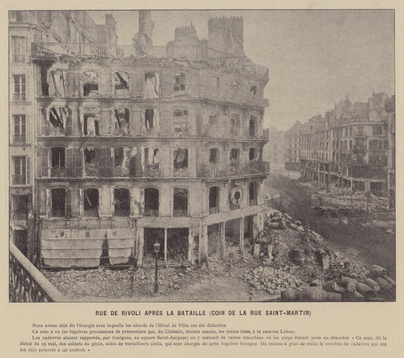 Pariskommunen, Rue De Rivoli efter slaget, hörnet av Rue Saint-Martin (s/v foto) av French Photographer