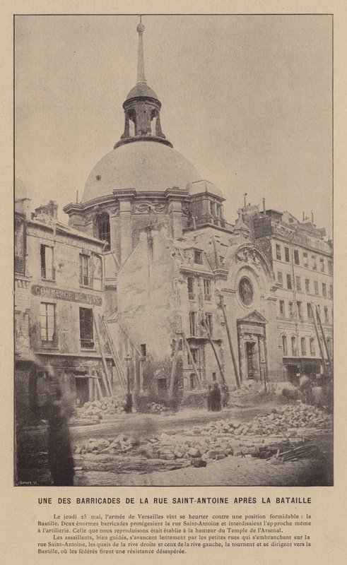 Pariskommunen, en av barrikaderna på Rue Saint-Antoine efter slaget (s/v foto) av French Photographer