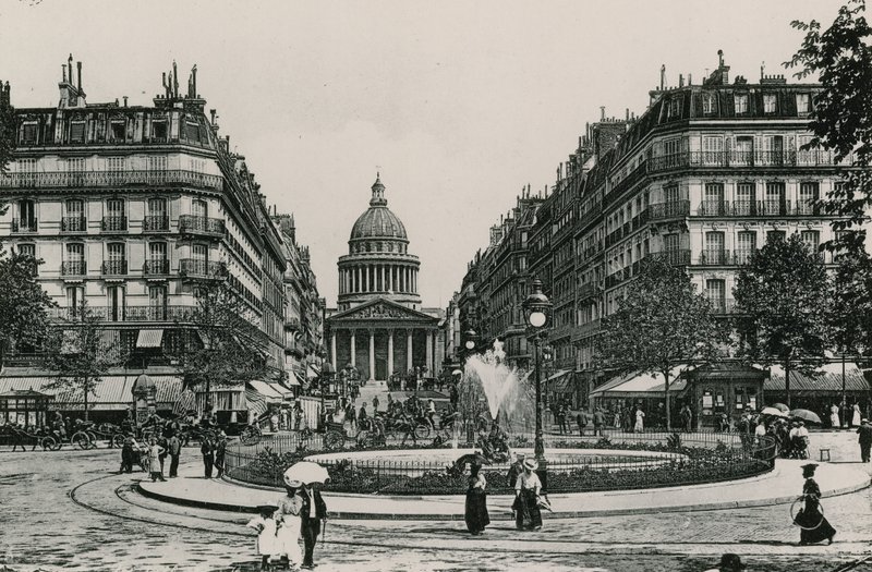 La Rue Soufflot et le Pantheon, The Soufflot Street och Pantheon (fotogravyr) av French Photographer