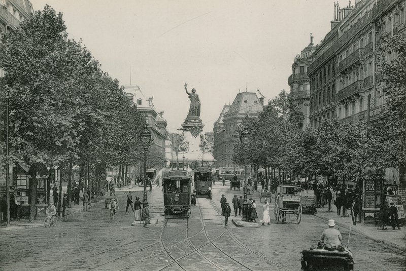 Rue du Temple och Place de la Republique, Temple Street och Place of the Republic (fotogravyr) av French Photographer