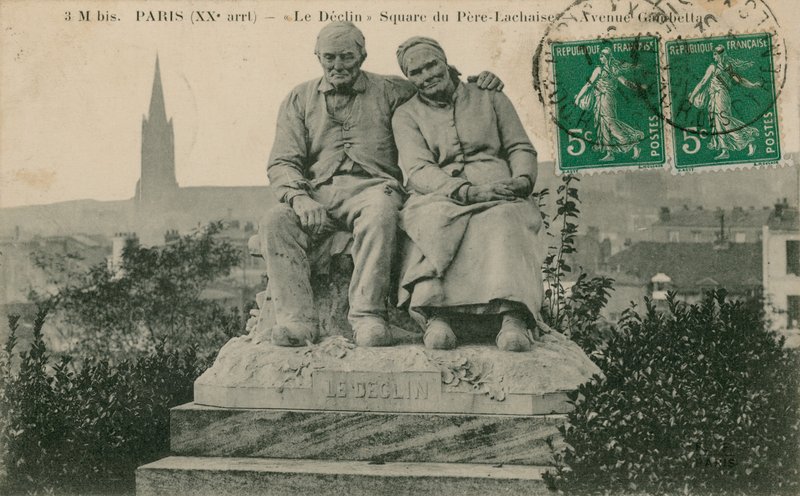 Le Declin (Nedgången), staty på Square du Pere Lachaise, Paris, av Clement Leopold Steiner. Vykort skickat 1913. av French Photographer