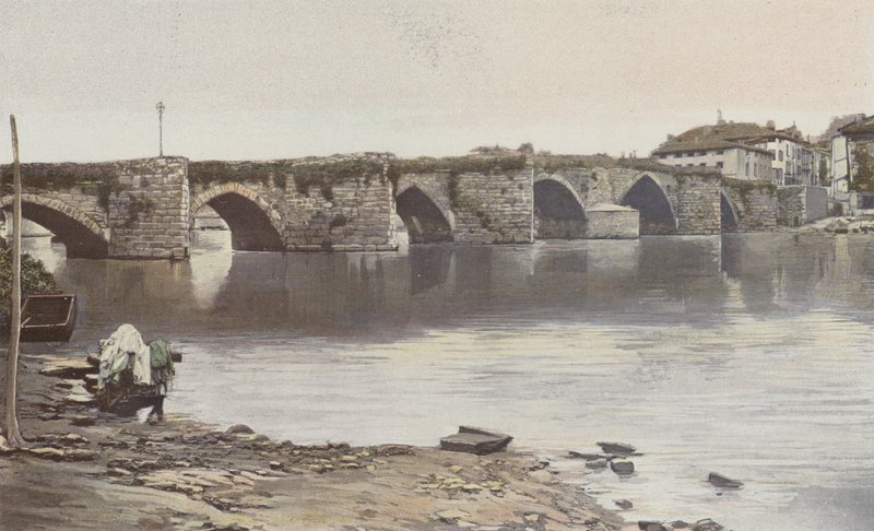 Limoges, Pont Saint-Martial, Vy tagen uppströms (vänster strand av Vienne) av French Photographer