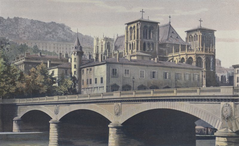 Lyon, Archeveche, St-Jean-katedralen och sluttningen av Fourviere av French Photographer