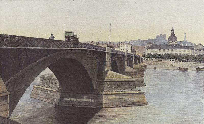 Lyon, Guillotiere-bron och Hôtel-Dieu-kyrkan av French Photographer