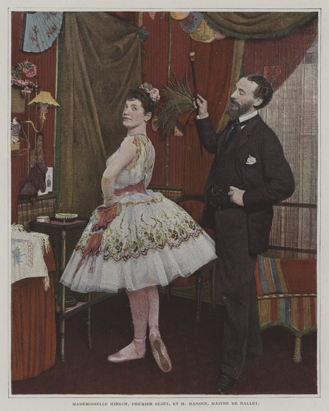 Mademoiselle Hirsch, balettdansös, och Joseph Hansen, belgisk balettmästare (färgfoto) av French Photographer