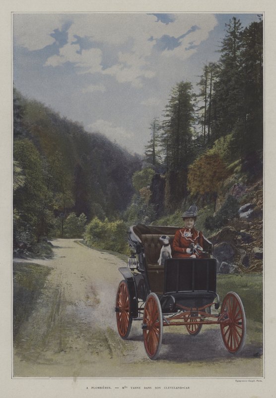 Mademoiselle Yahne i sin Cleveland-bil i Plombieres-les-Bains, Frankrike (färgfoto) av French Photographer