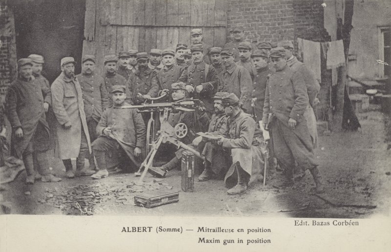 Maximpistol i position, Albert, Somme, första världskriget (s/v foto) av French Photographer