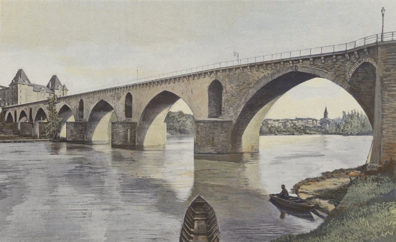 Montauban, Bron över Tarn, Vy tagen nedströms på vänster strand av French Photographer