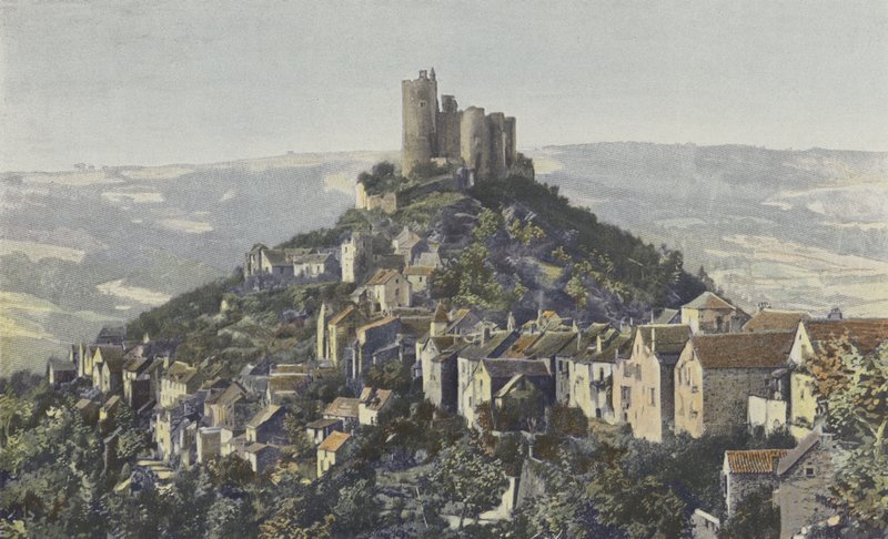 Najac, allmän utsikt över staden och slottet av French Photographer