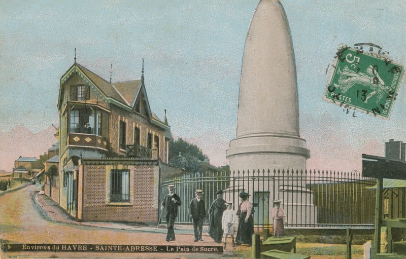 Pain de sucre (minnesmärke för sockerlimpor) vid Sainte-Adresse nära Le Havre. Mausoleum byggt till minne av Charles Lefebvre-Desnouettes. Vykort skickat 1913. av French Photographer