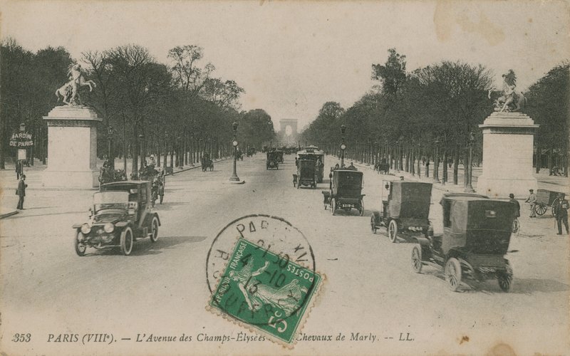 Paris - Avenue des Champs-Elysees. Vykort skickat 1913. av French Photographer