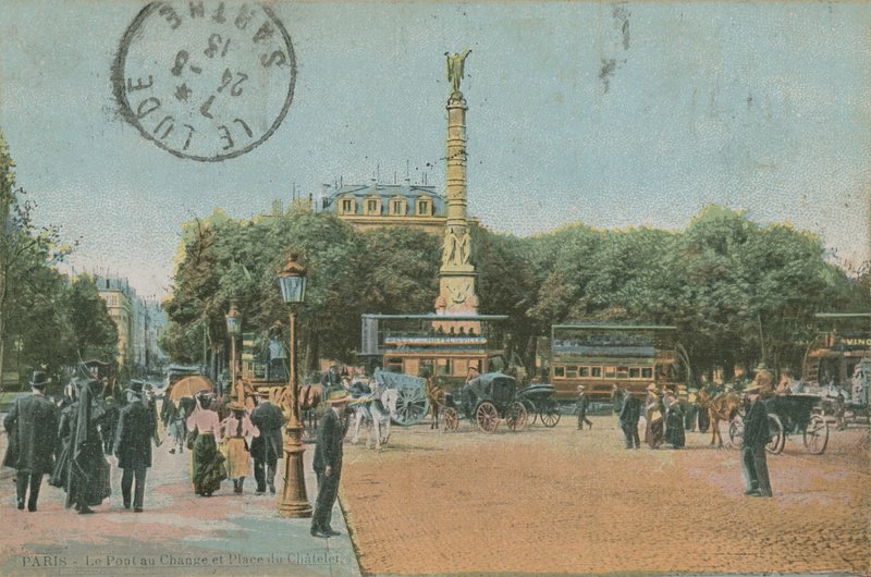 Paris - Pont au Change och Place du Chatelet. Vykort skickat 1913. av French Photographer