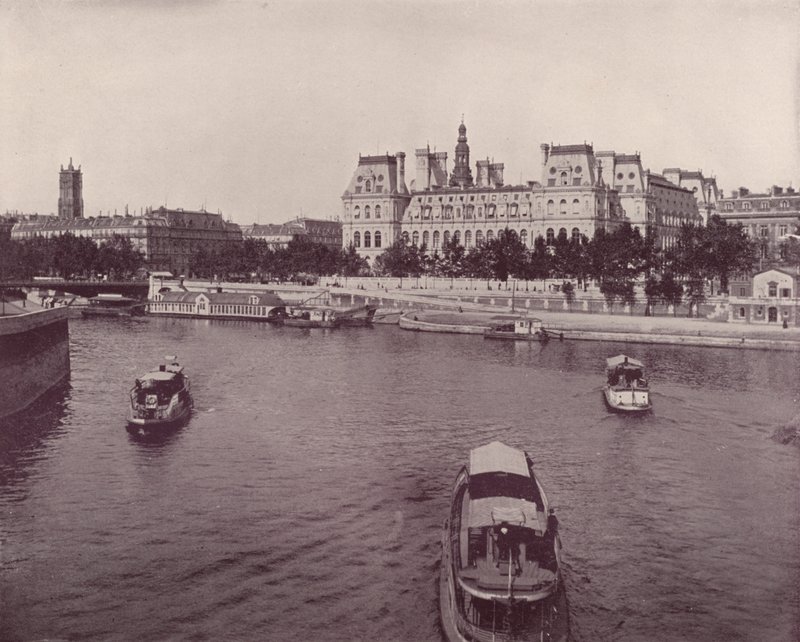 Paris: Hotel de Ville, från flodens sida (s/v foto) av French Photographer