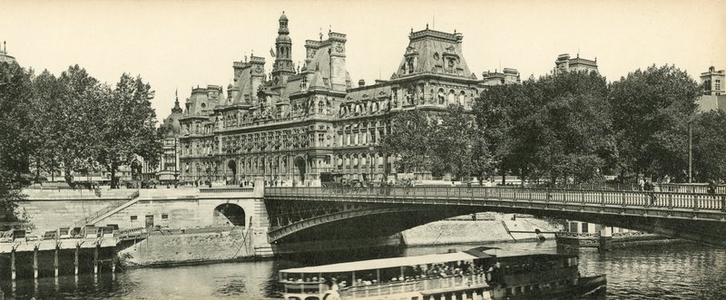 Paris, stadshuset och Arcole Bridge, Town Hall och Arcole Bridge av French Photographer