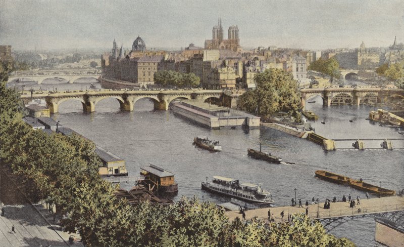 Paris, Pont-Neuf och Ile de la Cite, Utsikt från Louvren av French Photographer