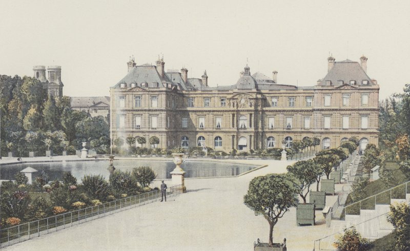 Paris, Luxemburg Palace, Fasad med utsikt över trädgårdarna av French Photographer