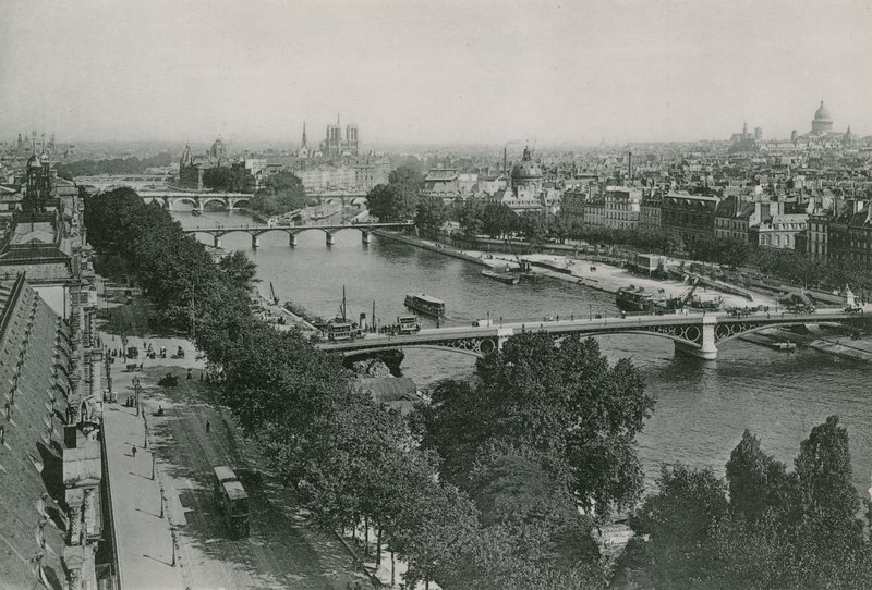 Perspektiv på Seine, vy tagen från Pavillon de Flore, Seine, vy från Pavillon of Flore (fotogravyr) av French Photographer