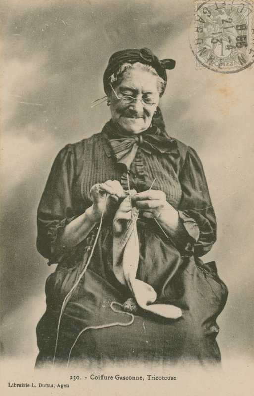 Vykort av en tricoteuse, skickat 1913 av French Photographer