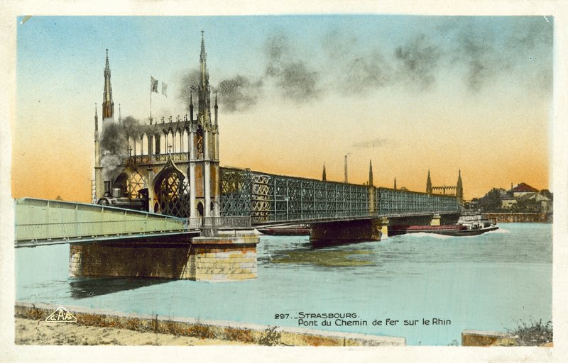 Järnvägsbron över Rhen, Strasbourg (färgfoto) av French Photographer