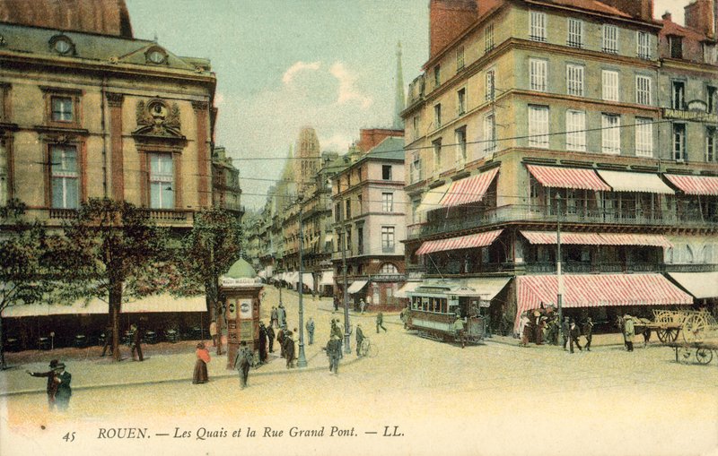 Rouen, Frankrike, The Quays, The Grand Pont Street av French Photographer