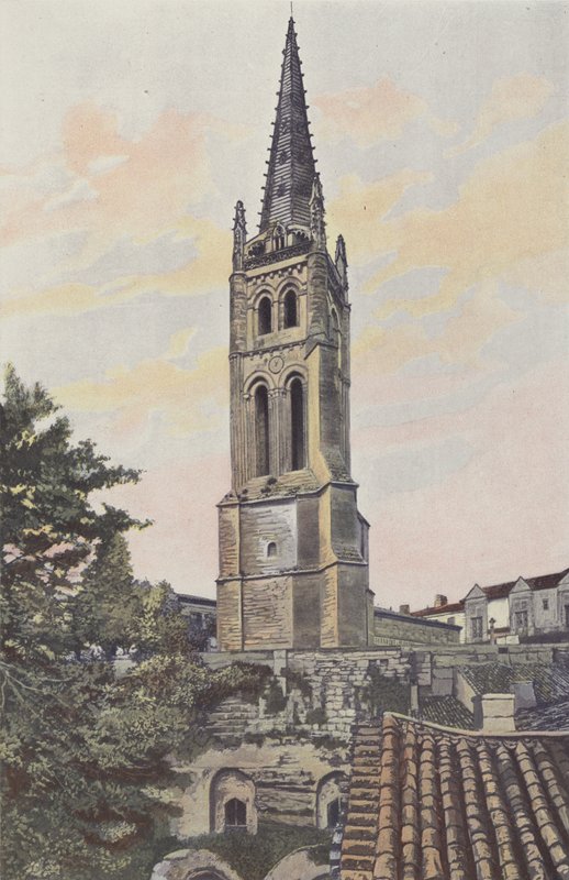Saint-Emilion, klocktorn ovanför den monolitiska kyrkan av French Photographer