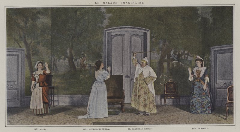 Scen från en produktion av Le Malade Imaginaire, av Moliere (färgfoto) av French Photographer