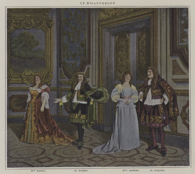 Scen från en produktion av Le Misanthrope, av Moliere (färgfoto) av French Photographer