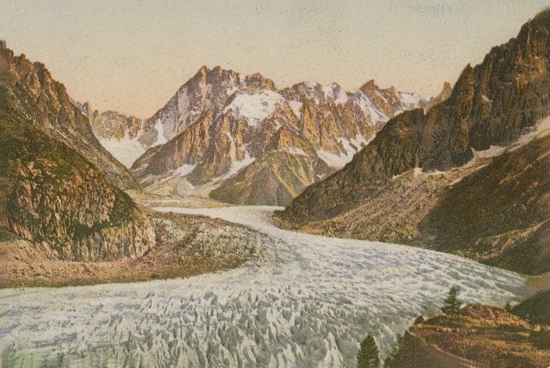 Vacker utsikt över bergen och glaciären. Vykort skickat 1913. av French Photographer