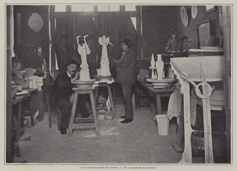 Skulpturverkstad vid Sevres porslinsfabrik, Frankrike (s/v foto) av French Photographer
