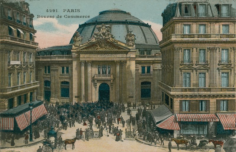 Börs i Paris, Frankrike. Vykort skickat 1913. av French Photographer