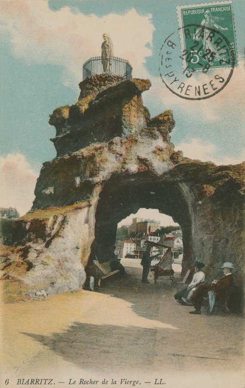 The Rock of the Blessed Virgin i Biarritz, Frankrike. Vykort skickat 1913. av French Photographer