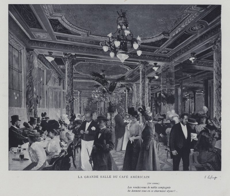 Den stora salen på Cafe Americain, Paris (s/v foto) av French Photographer
