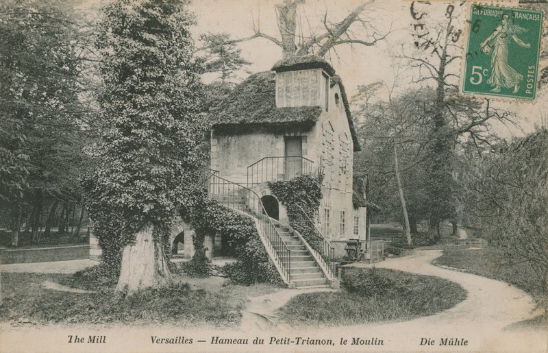 Bruket vid Hameau de la reine, en rustik tillflyktsort byggd för Marie Antoinette i parken Chateau de Versailles nära Petit Trianon. Vykort skickat 1913. av French Photographer