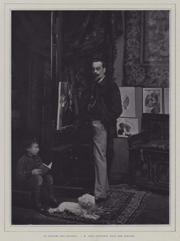 Målaren av barn: franske konstnären Jean Geoffroy i sin ateljé (s/v foto) av French Photographer