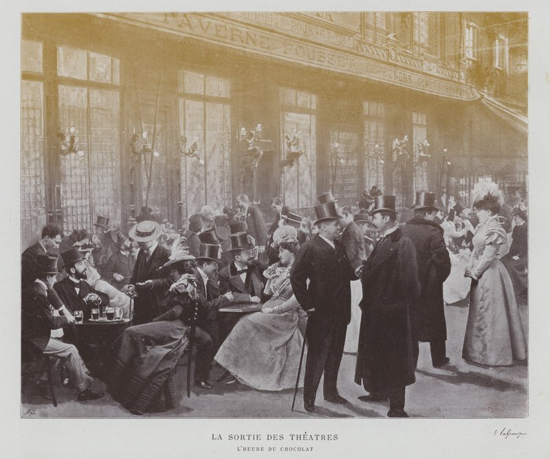 Teaterbesökare utanför Taverne Pousset i Paris efter en föreställning (s/v foto) av French Photographer
