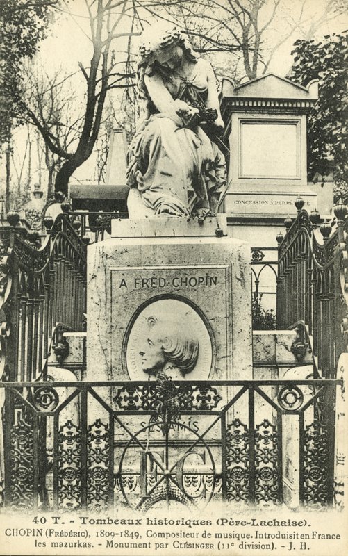 Frédéric Chopins grav, Pere Lachaise-kyrkogården, Paris (s/v foto) av French Photographer