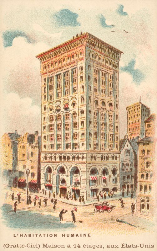 14 våningars skyskrapa, USA (chromolitho) av French School