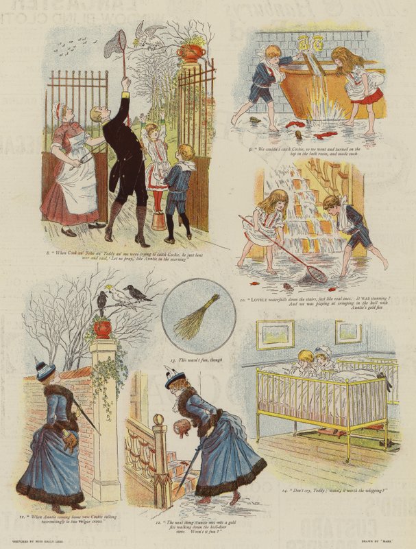 En dag av olyckor (färglitografi) av French School