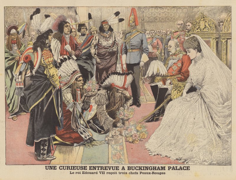 Ett nyfiket möte på Buckingham Palace (färg litho) av French School