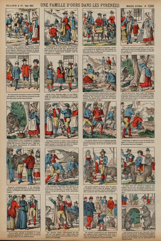 En familj av björnar i Pyrenéerna (färgad gravyr) av French School