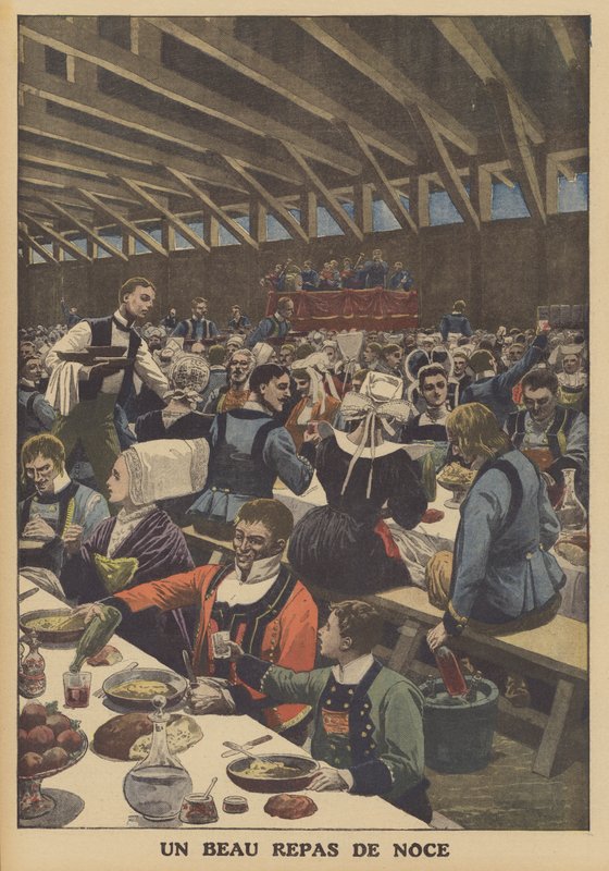 En fin bröllopsfest i Bretagne (färg litho) av French School