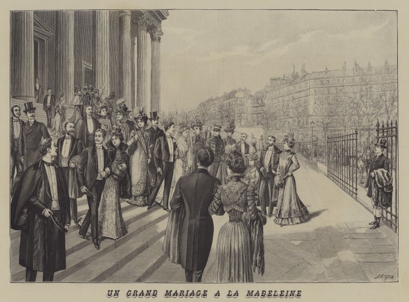 Ett storslaget bröllop i kyrkan La Madeleine, Paris (litho) av French School