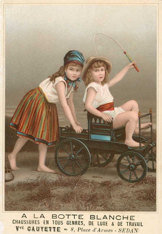 A la Botte Blanche Fransk reklam för skor (chromolitho) av French School