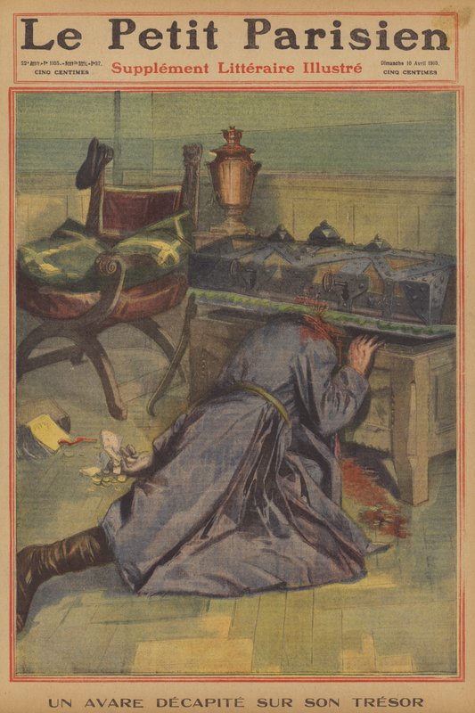 En snålhet avhuggen av sin skatt (färg litho) av French School