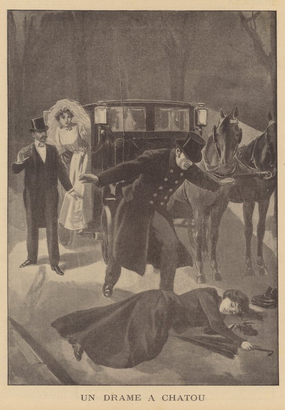 Ett mord i Chatou, Paris (litho) av French School