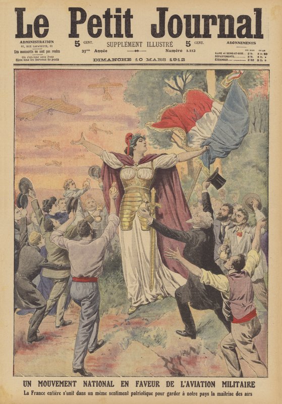 En nationell rörelse till stöd för militär luftfart (färg litho) av French School