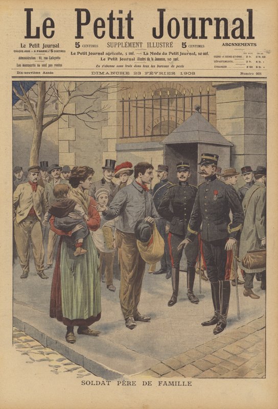 En soldat och överhuvud för hans familj (färg litho) av French School