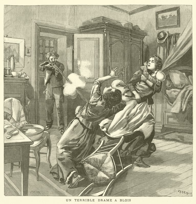 Ett fruktansvärt mord i Blois, Frankrike (gravyr) av French School