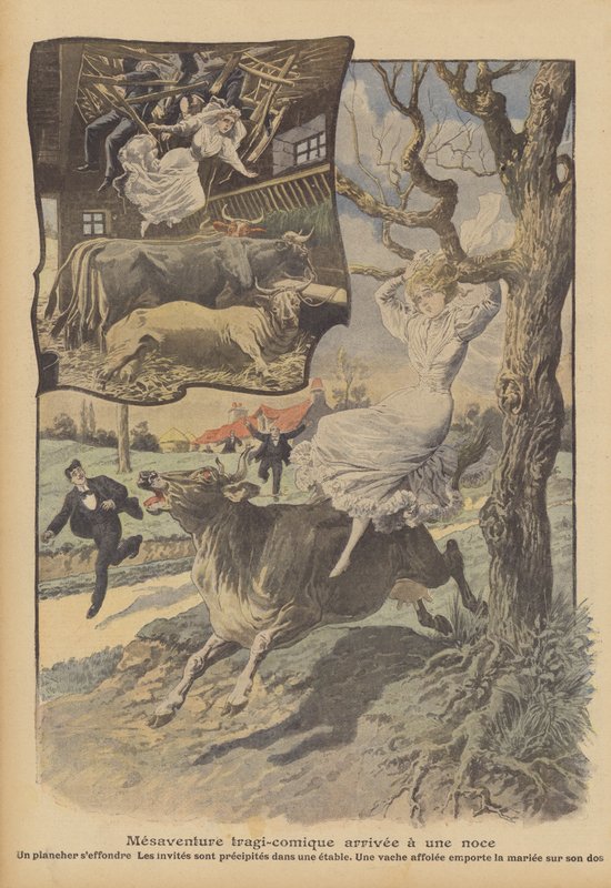 Ett tragikomiskt bröllopsäventyr (färg litho) av French School